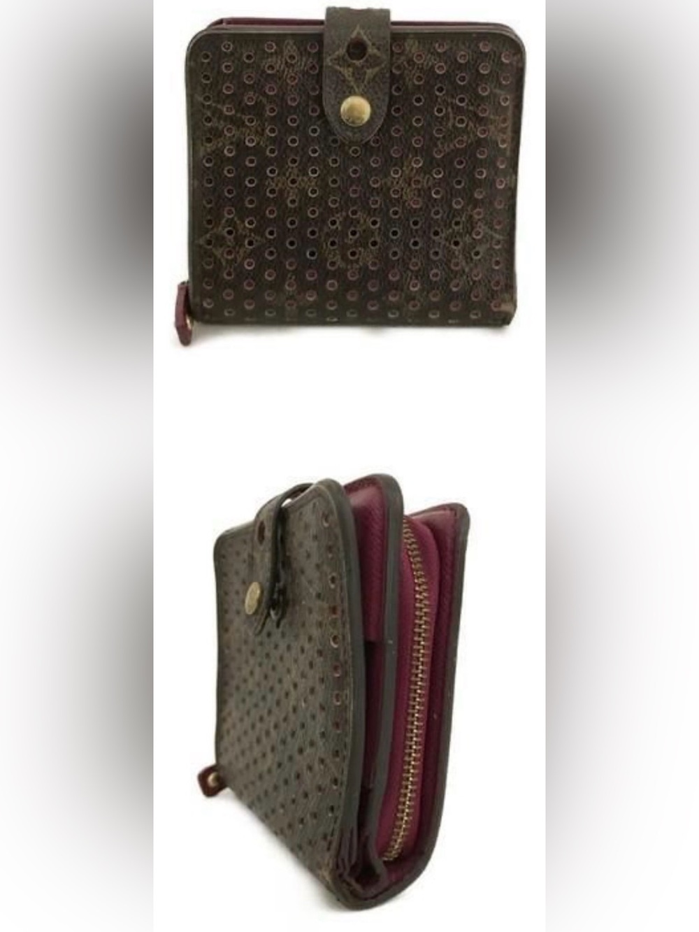 Louis Vuitton Brown Perforated Leather Wallet with Fuschia Interior